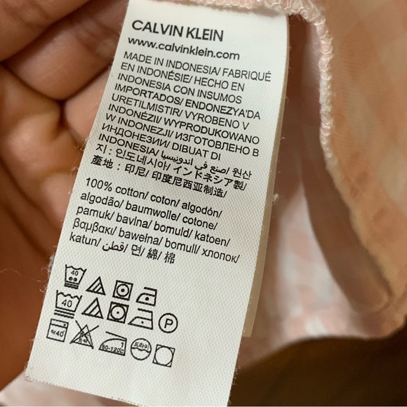 Calvin Klein Jeans pink gingham button up roll up tee short long sleeve top L - Picture 10 of 10